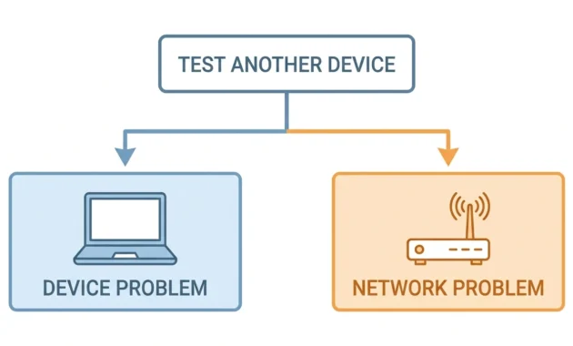 Decision flowchart for testing whether wifi connected no internet issue is device or network related