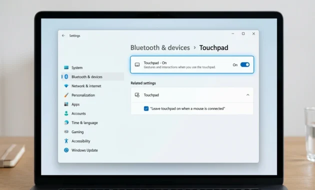 Windows 11 Touchpad settings page showing the main toggle switched on for a Lenovo touchpad not working fix