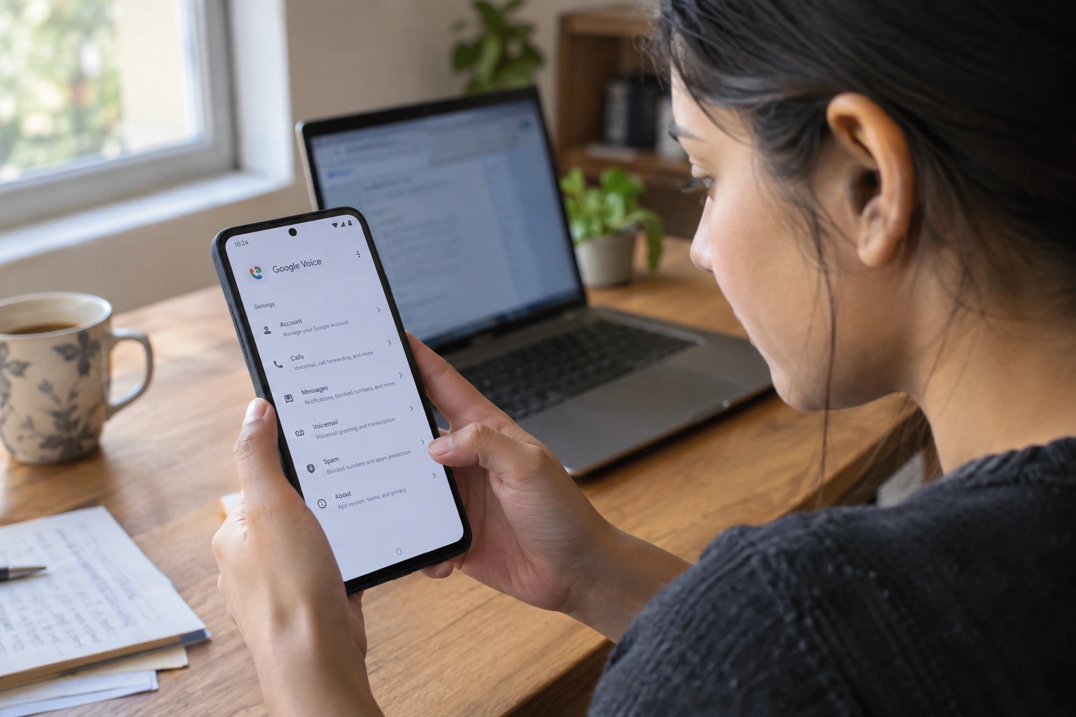 Person deleting Google Voice number in account settings on a smartphone