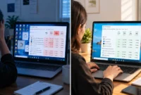 how-to-fix-slow-pc-windows-performance-optimization-guide Split screen comparison showing slow PC with 100% disk usage in Task Manager before optimization versus fast PC with normal performance after applying software fixes and cleanup