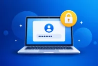 Laptop login screen with password field and a lock icon showing how to change the laptop password