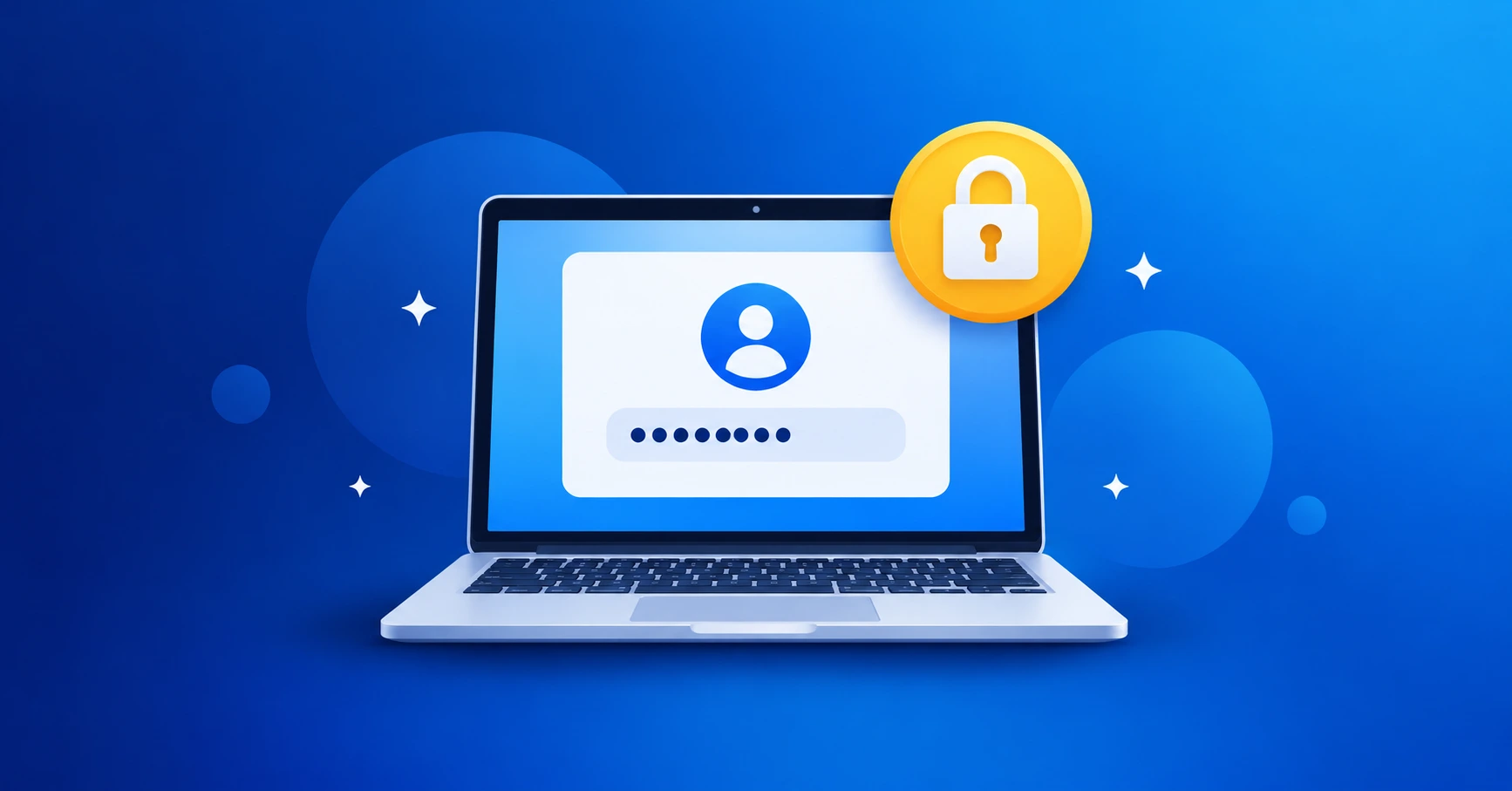 Laptop login screen with password field and a lock icon showing how to change the laptop password
